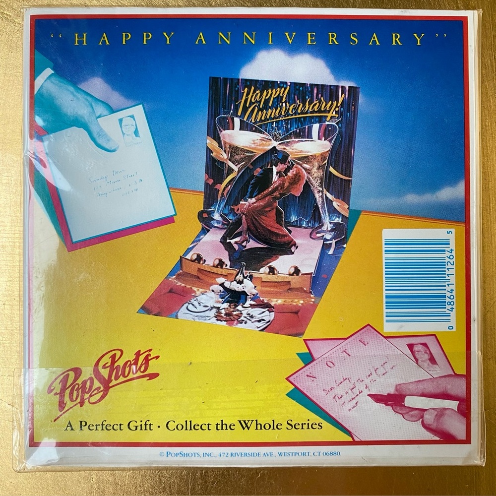 Pop Shots 3D card. Vintage 3D pop-up Happy Anniversary card.